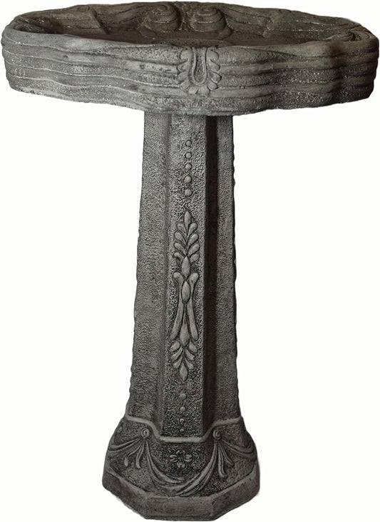 Dogwood Birdbath 27in Tall x 18in Diameter 2pc Pre Aged Grey Color