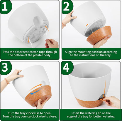 GARDIFE 12 inch planters, Plant Pots,Self Watering Pots, Large Plastic Flower pots with Deep Reservior and High Drainage Holes for Indoor Outdoor Plants and Flowers, White