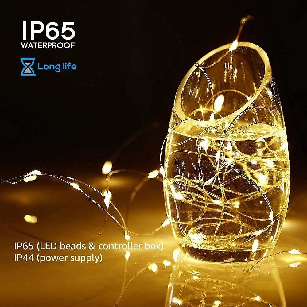 2 Pack Solar Powered Fairy String Lights Outdoor Waterproof 8 Modes Twinkle Christmas Decorations Lights, Each 33ft-100LED, 40ft-120LED, 66ft-200LED, 80ft-240LED, (Warm White, 33)