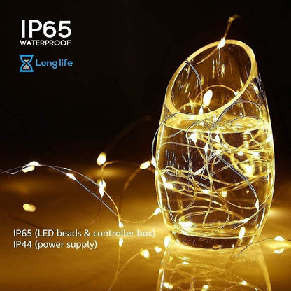 2 Pack Solar Powered Fairy String Lights Outdoor Waterproof 8 Modes Twinkle Christmas Decorations Lights, Each 33ft-100LED, 40ft-120LED, 66ft-200LED, 80ft-240LED, (Warm White, 33)