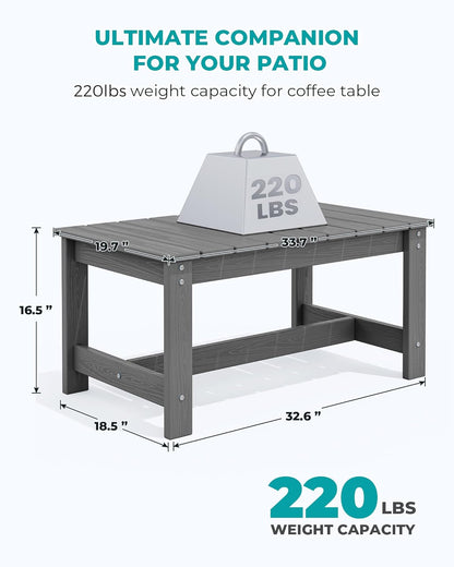 SERWALL Patio Coffee Table, HDPE Rectangle Outdoor Coffee Table Set of 2, Grey