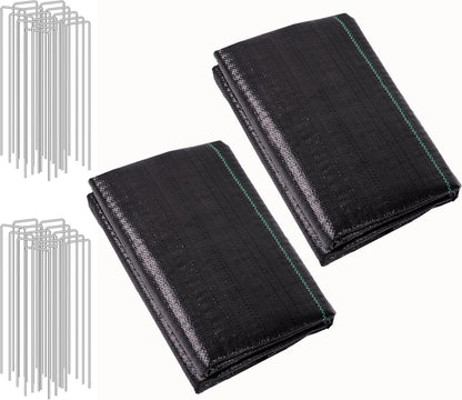 LIUJIAYI 2.4oz-2 Pack 4FTx50FT + 30 Pegs Weed Barrier Landscape Fabric - Durable Weed Block Ground Cover Mat, Woven Geotextile for Underlayment, Commercial Driveway Stabilization, Weed Control Cloth
