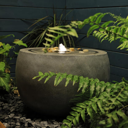 Garden Water Fountain Outdoor Bubbler Water Feature Indoor with Lights & Pump and Pebbles Waterfall Fountains Concrete Effect for Patio Deck Yard Home Decor Gray, 18 "L x 18" W x 11.5" H