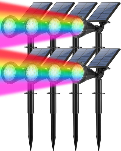 Solar Lights Outdoor Waterproof Color Changing 180° Adjustable RGB Solar Powered Landscape Spot Lights for Yard 7 Lighting Modes Solar Spotlights for Pathway Garden Outside (8 Pack)