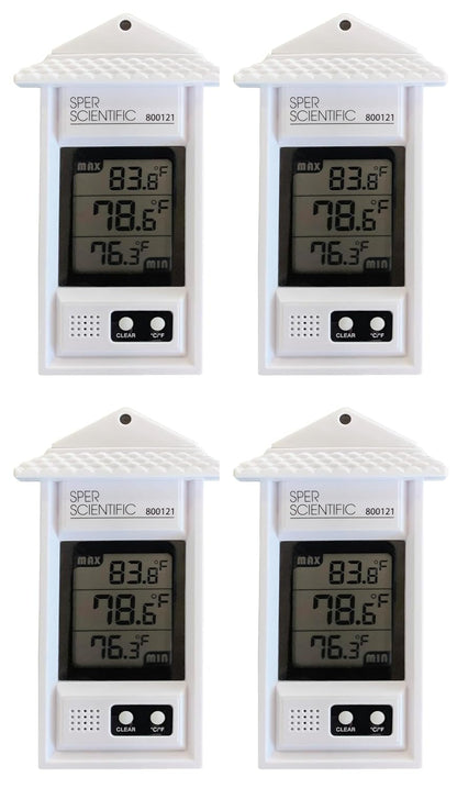 Sper Scientific Compact Digital Min/Max Thermometer 800121 - Wide Range Temperature Logger with Clear LCD Display - Ideal for Laboratories, Food Storage, HVAC & Greenhouses - 4 pc