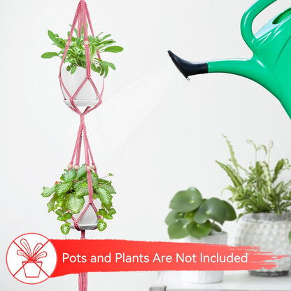 USLAI Macrame Plant Hanger Indoor Outdoor, Up to 4-15 inch Pot, Heavy 20lb Planters, Extra Long Strong Hanging Planter Basket Holder, Boho Home Decor, 49+72 Inch, Pink (POTS NOT Included)