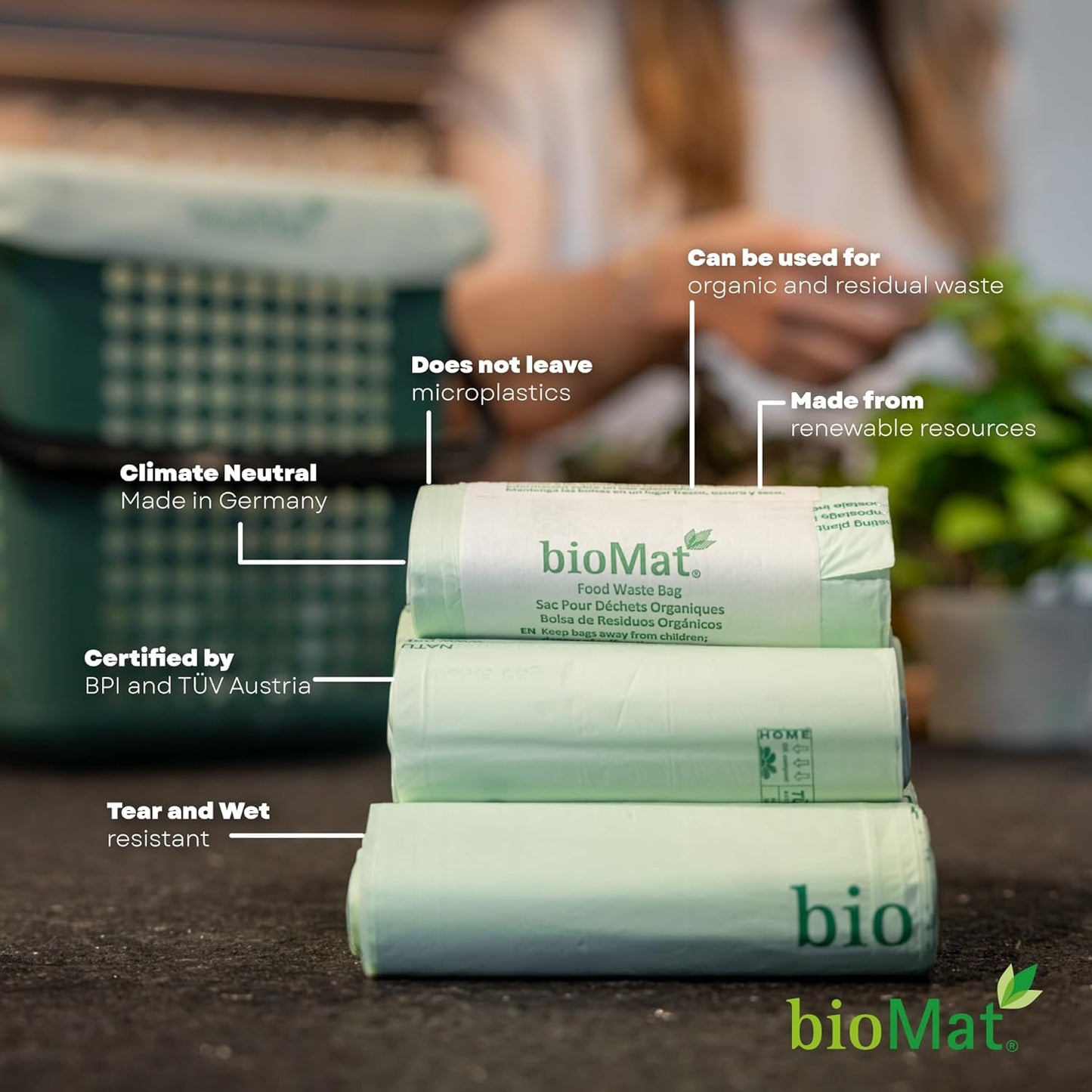bioMat 64 Gallon Compostable Trash Bags, 30 Count, BPI ASTM D6400 Certified Compost Liner Bags for Trash Can