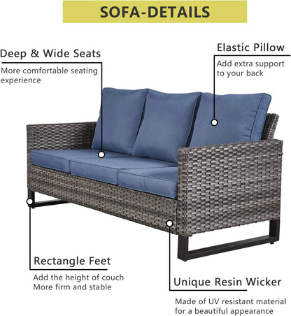 HUMMUH 7 Piece Patio Furniture Set with Fire Pit 41in 55,000 BTU,Wicker Outdoor Conversation Sets - Patio Swivel Chairs Sofa Ottomans,Side Table for Porch,Garden,Backyard