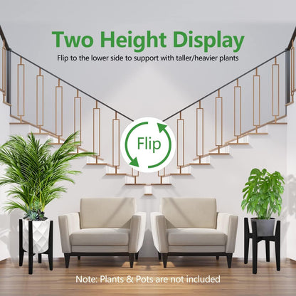 OERGKE 2 Pack Plant Stand Indoor, Adjustable Bamboo Mid Century Modern Plants Stands, Corner Flower Holder for Living Room, Fits 8 to 12 Inches Pots, (Pot & Plant Not Included)(Black)