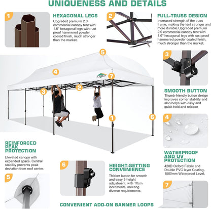 COBIZI 10x30 Pop Up Canopy Tent Heavy Duty with 8 Removable Sidewalls, Commercial Portable Tents for Parties Ez Up Canopy All-Weather Windproof & Waterproof and UPF 80+ Wedding Tent Sun Shelter