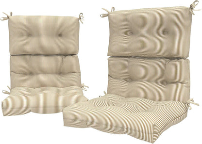 LVTXIII Outdoor Seat and Back Chair Cushion Patio Tufted High Back Cushion with Ties, Seasonal Replacement Rocking Chair Cushion for Home Office Garden Use, 44” L x 22” W, Set of 2, Stripe Beige