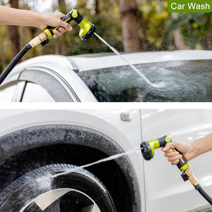 FANHAO Garden Hose Nozzle Heavy Duty, 100% Metal Water Hose Sprayer with 8 Spray Patterns, High Pressure Spray Nozzle Thumb Control On Off Valve for Lawn & Plant Watering, Car & Pet Washing - Green