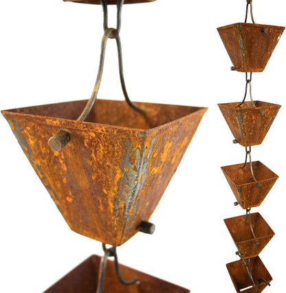 Nutshell Stores Medium Square Cups Rain Chain - Weathered Steel - 14 Feet
