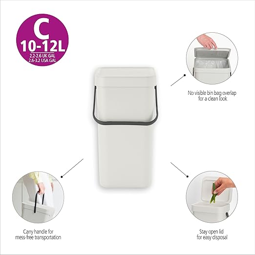 Brabantia Sort & Go Kitchen Recycling Bin | S / 3.2 Gal / 12L | Fir Green | Removable Stay-Open Lid, Carry Handle | Trash Can for Bottles, Cans, Paper, Glass | Wall-Mounting Bracket Included