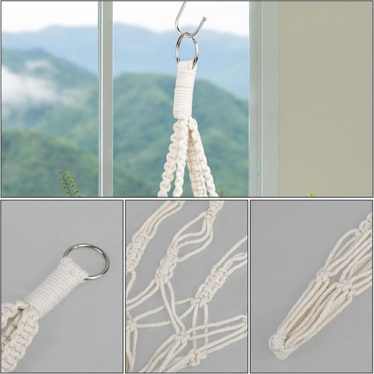 Macrame Plant Hanger, 2 Pack Boho Hanging Planters Baskets for Indoor Plants Decorative Braided Cotton Rope Flower Pot Holder with Metal Hook Rings for Outdoor Home Decor, No Tassels, Ivory, 20 Inchs