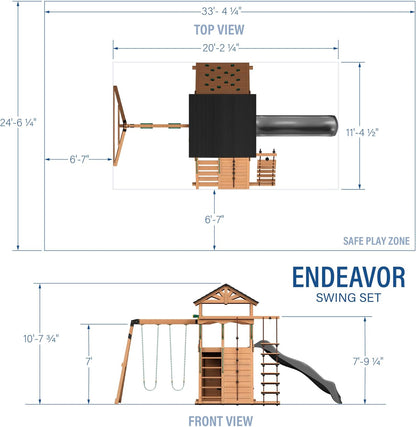 Backyard Discovery Endeavor Cedar Wood Swing Set with Wave Slide, Play Deck, Double Rock Wall, Rope Ladder, Climbing Wall, Belt Swings, 40-Inch Web Swing, Step Ladder, Toy Telescope, Outdoor Playset