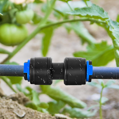 20 Pack 1/4" Drip Universal Straights Fitting Connectors, Quick Connect Universal Drip Irrigation Tubing Coupling Valve, Connector Locking Fitting for Sprinkler or Drip Irrigation System