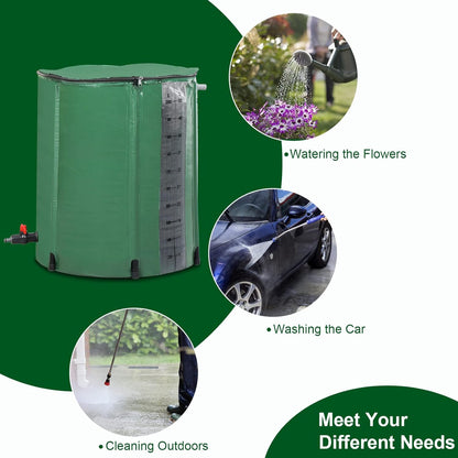 Collapsible Rain Barrel, 50 Gallon Portable Rainwater Collection System, Rain Catcher Barrel with Volume Scale Mark, Spigots and Overflow Kit, Rain Water Barrel Collector for Garden, Green