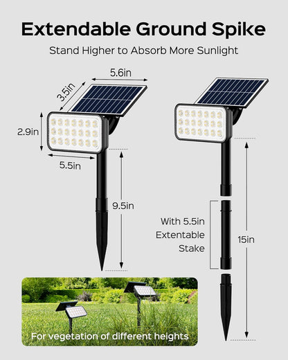 JACKYLED 84 LED Solar Spotlights, Solar Spot Lights w/ 5 Lighting Modes 3 Color, 360 Adjustable Light & Panel, Outdoor Waterproof Super Bright Garden Lights for House Yard Garage Pathway, 6 Pack