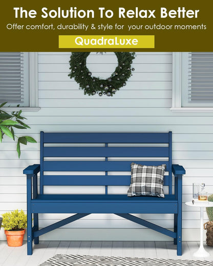 GREENVINES Outdoor Bench | 51.5’’ | HDPE | Garden Benches | Weatherproof | for Outdoors Patio Park Porch Outside Backyard | 2-Person | Blue