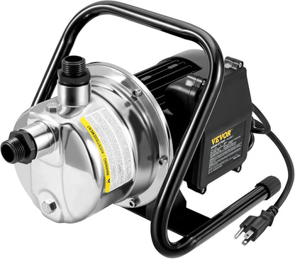 VEVOR 1.5 HP Portable Shallow Well Pump, 1200 GPH Garden Jet Pump, 115V, 164 ft Height, Stainless Steel Sprinkler Booster Pumps for Garden Lawn Irrigation system, Lake Fountain, Water Transfer