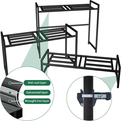 Plant Stand Indoor Outdoor, 3-Tier Wrought Iron Plant Stands, Stackable Metal Plant Shelf Decorative Outdoor Flower Stand Heavy Duty Pedestal Stands for Garden Deck Living Room, Black