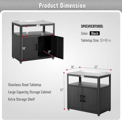 Garden Potting Bench with Storage Cabinet,Outdoor Gardening Table & Work Bench for Plants, Horticulture,Outdoor Workstation with Stainless Steel Tabletop,Outdoor Work Table