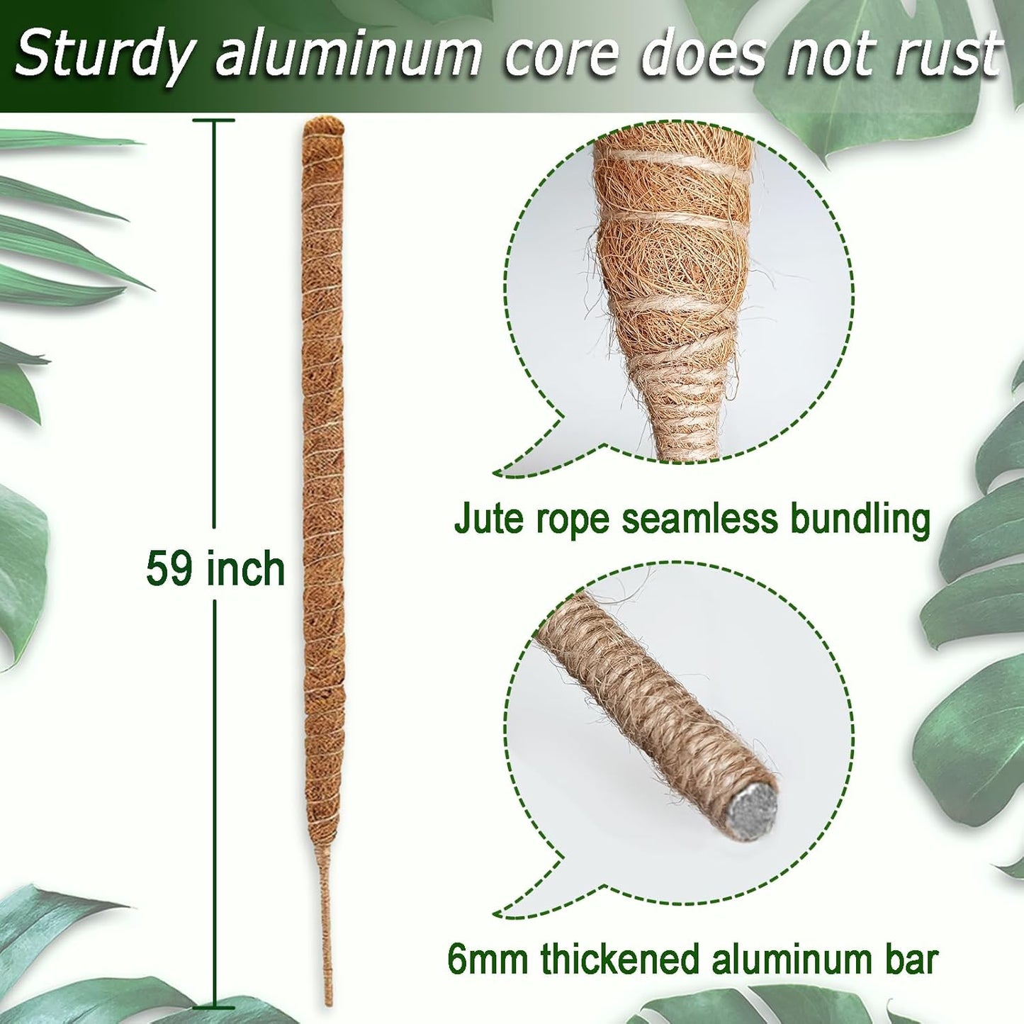 Moss Pole for Plants Monstera, 59 Inch Tall Bendable Moss Poles for Climbing Plants Indoor, Large Handmade Plant Pole Sticks, Coco Coir Plant Support Stakes for Potted Plants, Pothos