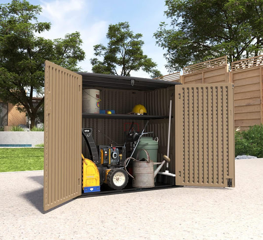 Large Horizontal Storage Sheds,38 cu.ft Resin Garden Shed Weather Resistance,Outdoor Storage Box Lockable for Patio,Backyard,Garden,Home(Brown)