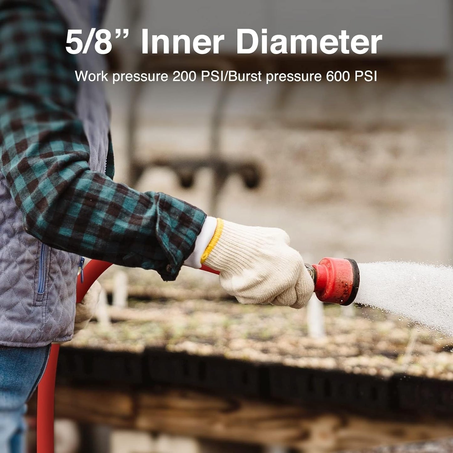 5/8" Hot/Cold Rubber Garden Water Hose 50 ft, -50℉-190℉, 200psi Working, 600psi Burst, Flexible & Lightweight With 3/4" Brass Fittings for Yard, Outdoor, Farm, Agriculture, Construction, Red