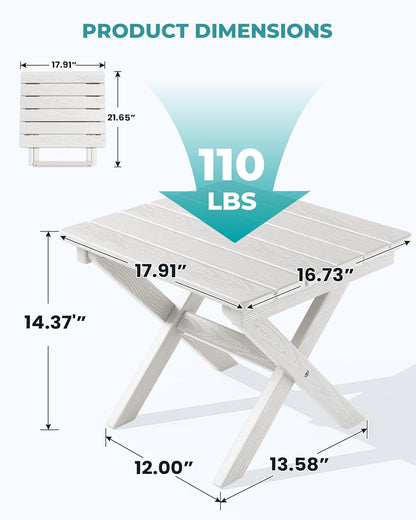 SERWALL Folding Outdoor Side Table Set of 2, Portable Adirondack Side Table, White