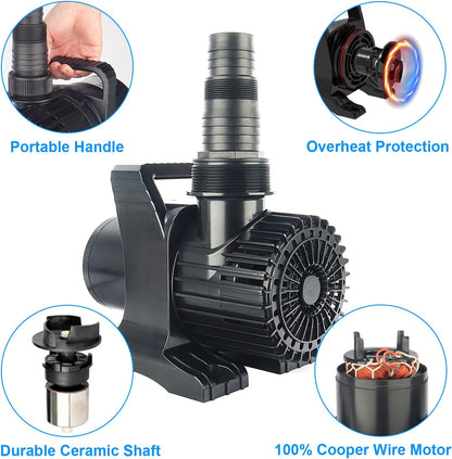 OYO WATER Outdoor Extra Large 11800gph-850W 32.8FT Pond Water-fall & Kio Fish Fountain-s& Garden Pump Submersible IPX8: Long 32.8FT Cord Smart-er&Quieter Duck&Yard&Patio Ponds Pumps,1 Barrier Pump Bag