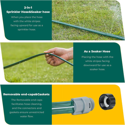 Sprinkler Soaker Hose 50ft for Garden Lawn, Watering Pipe with Holes, High-Efficiency Water-Saving Garden Irrigation System, Drip Hose Sprinkler