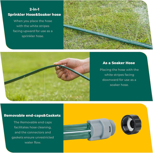 Sprinkler Soaker Hose 25ft 2Pack for Garden Lawn, Watering Pipe with Holes, High-Efficiency Water-Saving Garden Irrigation System, Drip Hose Sprinkler