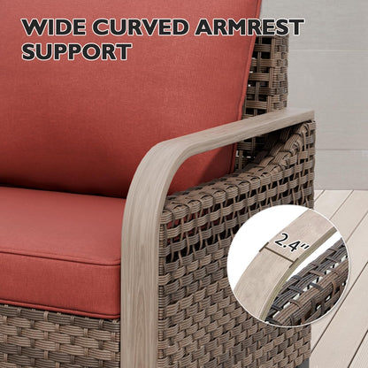 EAGLE PEAK Modern Wicker Outdoor Chair, Patio Chair Curved Armrest, Rattan Patio Furniture for Yard Deck Porch Garden, 1 Chair, Brown/Red