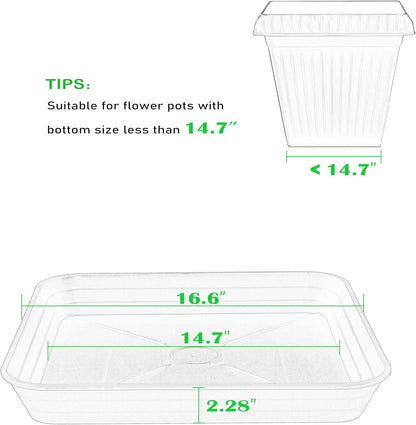 4 Pack Square Plant Saucer Tray 16 inch, Heavy Duty Plastic Plant Saucers for Indoors Outdoor, Flower Plant Drip Trays for Pots, Square Seed Starting Tray, Seedling Growing Trays
