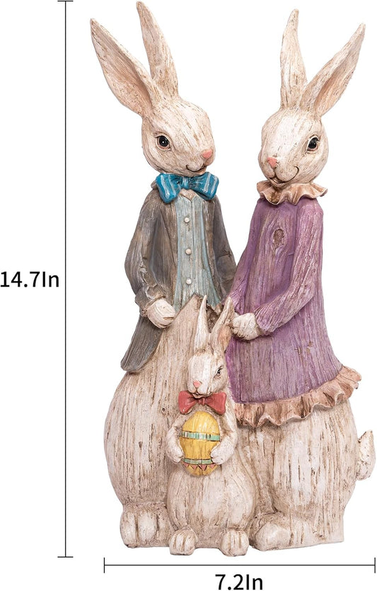 Topadorn Rabbit Family Statue Home Decor Resin Sculptured Hand Painted Figurine Creative Craft Cute Decoration Gift for Kids Womens Decorative Garden Yard Room