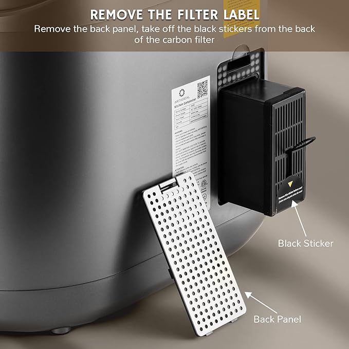 Airthereal Bundle | 2-Pack Replacement Activated Carbon Filters and 1 Electric Kitchen Composter Bucket with Lid for R500 Revive Electric Kitchen Composter