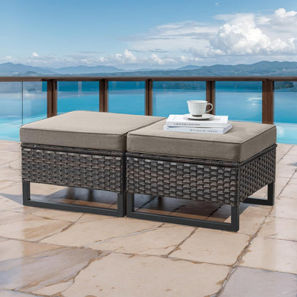 HUMMUH 5 Piece Patio Furniture Set All-Weather PE Wicker Outdoor Swivel Rocker Chairs Set of 2 with Ottomans Side Table for Patio,Porch,Garden,Backyard