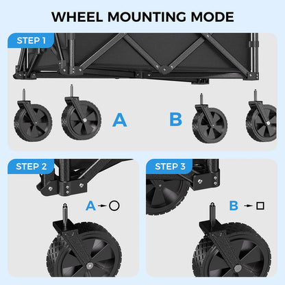 Collapsible Wagon Carts with Large Capacity, Foldable Grocery Cart with Side Pockets for Outdoor,Utility Beach Wagons Heavy Duty,300lb Load-Bearing for Camping, Garden, Sports, Shopping-Black