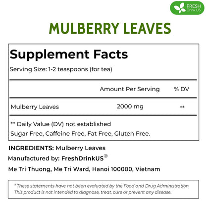 FreshDrinkUS, Permium 8oz Mulberry Leaves, 100% Natural & Pure from Mulberry Leaves, Mulberry Leaf Tea, Mulberry Loose Leaf Herbal Tea, No Additives, No Caffeine, Vegan