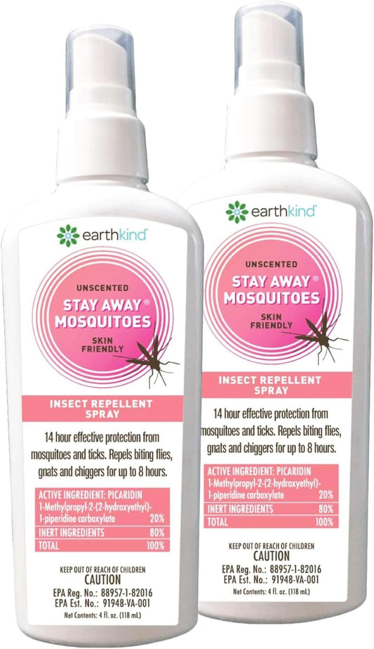 EarthKind Stay Away Mosquitoes Insect Repellent - Plant-Based, Unscented Mosquito Body Spray with Picaridin - Up to 14-Hour Protection - Safe for Children When Used As Directed - 4-Oz (2-Pack)