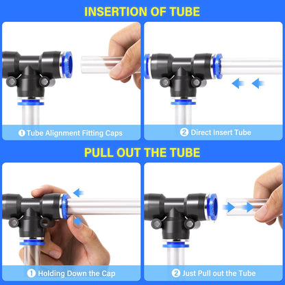 TAILONZ PNEUMATIC 1/4 Inch od Push to Connect Fittings Pneumatic Fittings Kit 20 Spliters+20 Elbows+20 tee+20 Straight (80 pcs)