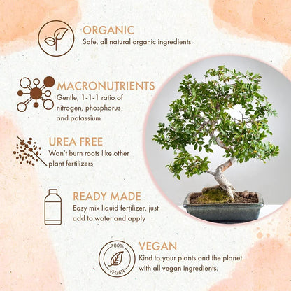 8oz Bonsai Fertilizer Liquid - Organic Bonsai Food Liquid Fertilizer for Long Term Health - Gentle Plant Food for Indoor and Outdoor Use, Promotes Robust Growth, Strong Stems and Beautiful Blooms