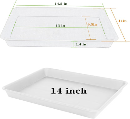 Rectangle Plant Tray, Plant Drip Tray, Plant Pot Saucers, Plant Germination Trays, Plant Saucers, 14.5'' x 11'' x 1.5'' (2 pack), Creamy White