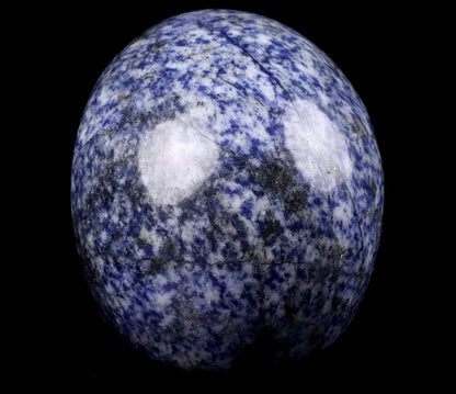 Skullis 5.0" Blue Speckled Sodalite Crystal Skull, Hand Carved Gemstone Fine Art Sculpture, Reiki Healing Stone Statue. z8