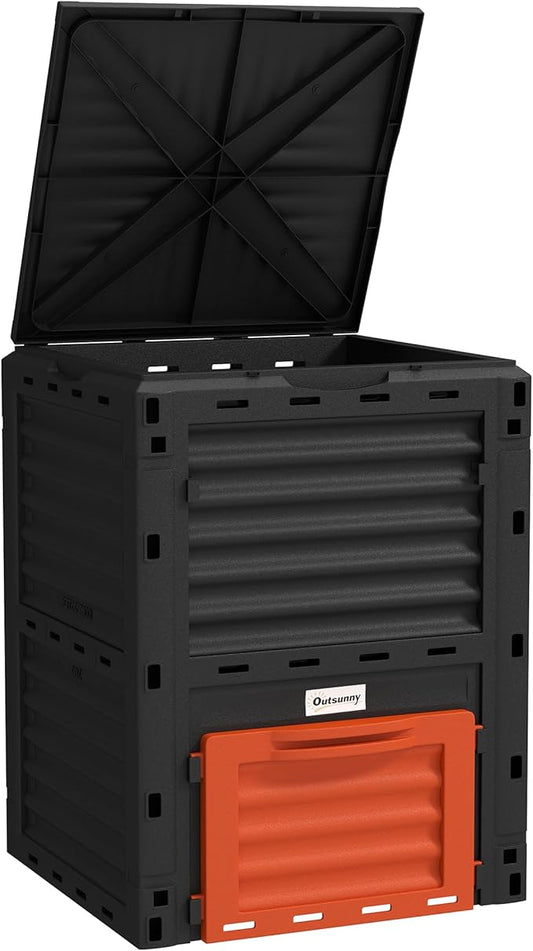 Outsunny Garden Compost Bin 80 Gallon Outdoor Large Capacity Composter Fast Create Fertile Soil Aerating Box, Easy Assembly, Orange