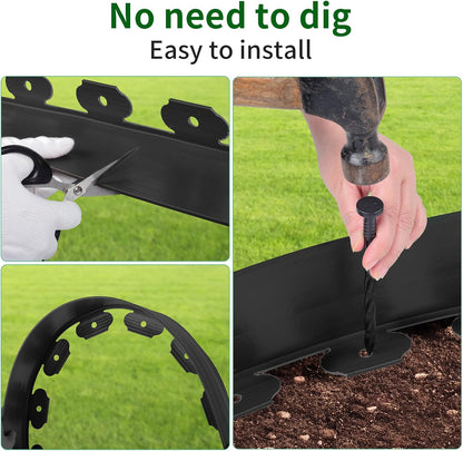 2 in x 100 Ft Garden Landscape Edging, No Dig Garden Edging Border Kit with Spikes for Flower Bed Lawn Yard Grass Black