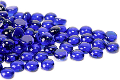 Meschett 50PCS Mini Glass Gems,Blue Mancala Stones Flat Bottom Marble Beads for Home Decorative Art Craft Vase Filler(0.5"~0.7")