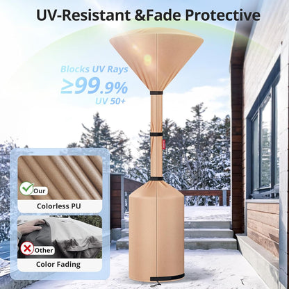 QH.HOME Winter Patio Heater Covers, [2025 Upgraded Tear-Resistant Fabric] Waterproof with Robust Zipper ,Height fit 87"-92",Dustproof/Wind/Sunlight/Snow-Resistant, 2 Pack-Camel